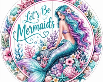 Mermaid Summer Sign, Aluminum Metal Art, Tiered Tray Decor, Door Hanger