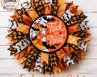 Trick or Treat Halloween Wreath Kit | Candy Corn Wreath Sign | DIY Halloween Wreath Supplies | Fall Door Decor