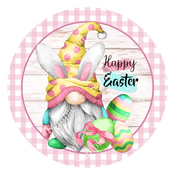 Happy Easter Bunny Gnome Sign Round Easter Gnome Sign for - Etsy