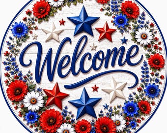 Welcome Patriotic Sign, Aluminum Metal Art, Tiered Tray Decor, Door Hanger