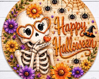 Skeleton Halloween Sign, Aluminum Metal Art, Tiered Tray Decor, Door Hanger