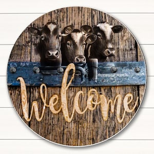 Welcome Cow Sign - Farmhouse Wreath Sign - Rustic Sign - Wreath ...