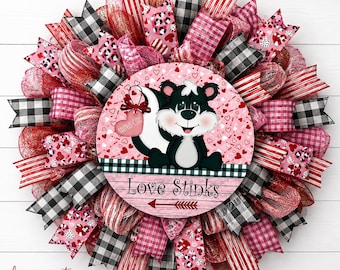 Love Stinks Valentine Wreath Kit | Whimsical Cute Skunk Wreath Sign | DIY Wreath Supplies | Valentine Door Decor
