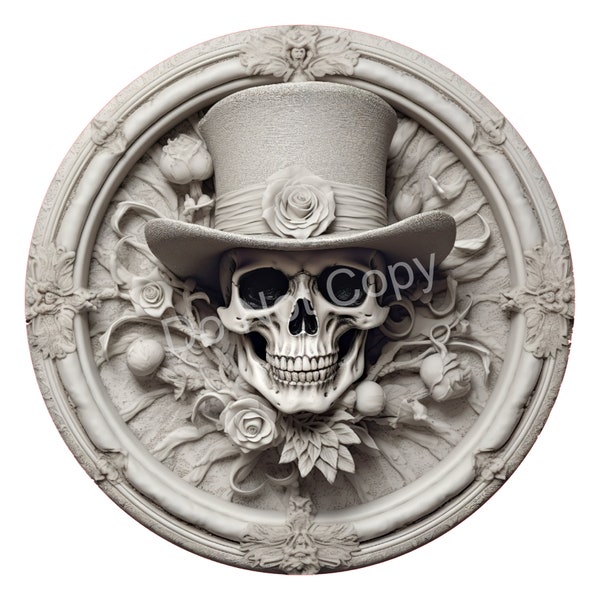 3D Vintage Gothic Top Hat Skeleton, Skull Halloween Sign, Halloween Wreath Sign - Halloween Decor, Halloween Door Hanger, Tiered Tray Sign