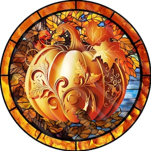 Faux Stained Glass Fall Pumpkin Sign, Wreath Sign, Wreath Supplies, Wreath center, Tiered Tray Sign, Fall Door Hanger