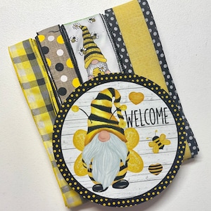 Welcome Bee Gnome Wreath Sign and Ribbon Combo, Wreath Supplies, Wreath Center, Wreath Kit, Summer Decor, Summer Wreath, Door Hanger