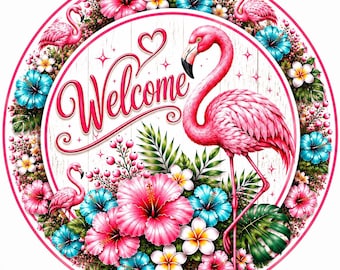 Flamingo Summer Sign, Aluminum Metal Art, Tiered Tray Decor, Door Hanger