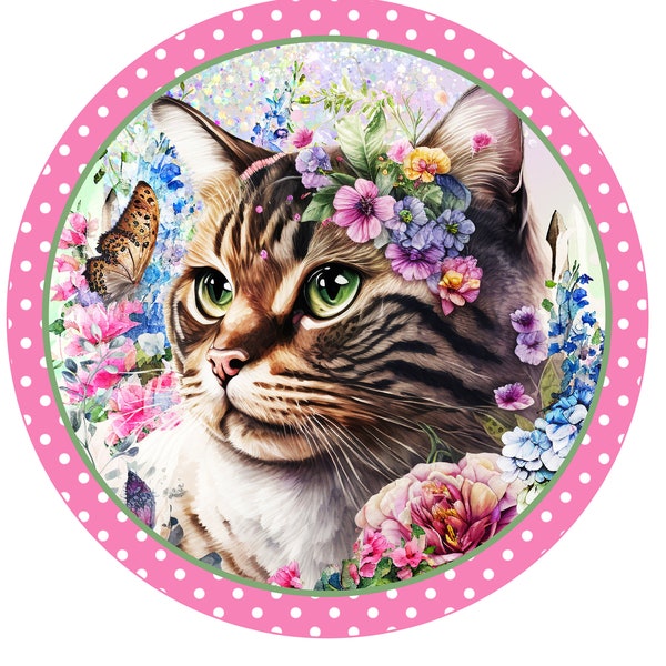 Spring Floral Kitty Cat Sign, Cat Lover Wreath Sign, Door Decor, Signs for wreaths, Tiered Tray Sign, Wreath Center