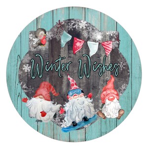 Winter Wishes Gnome Winter Christmas Sign - Christmas Decor -  Wreath Sign - Door Hanger - Tiered Tray Sign - Home Decor