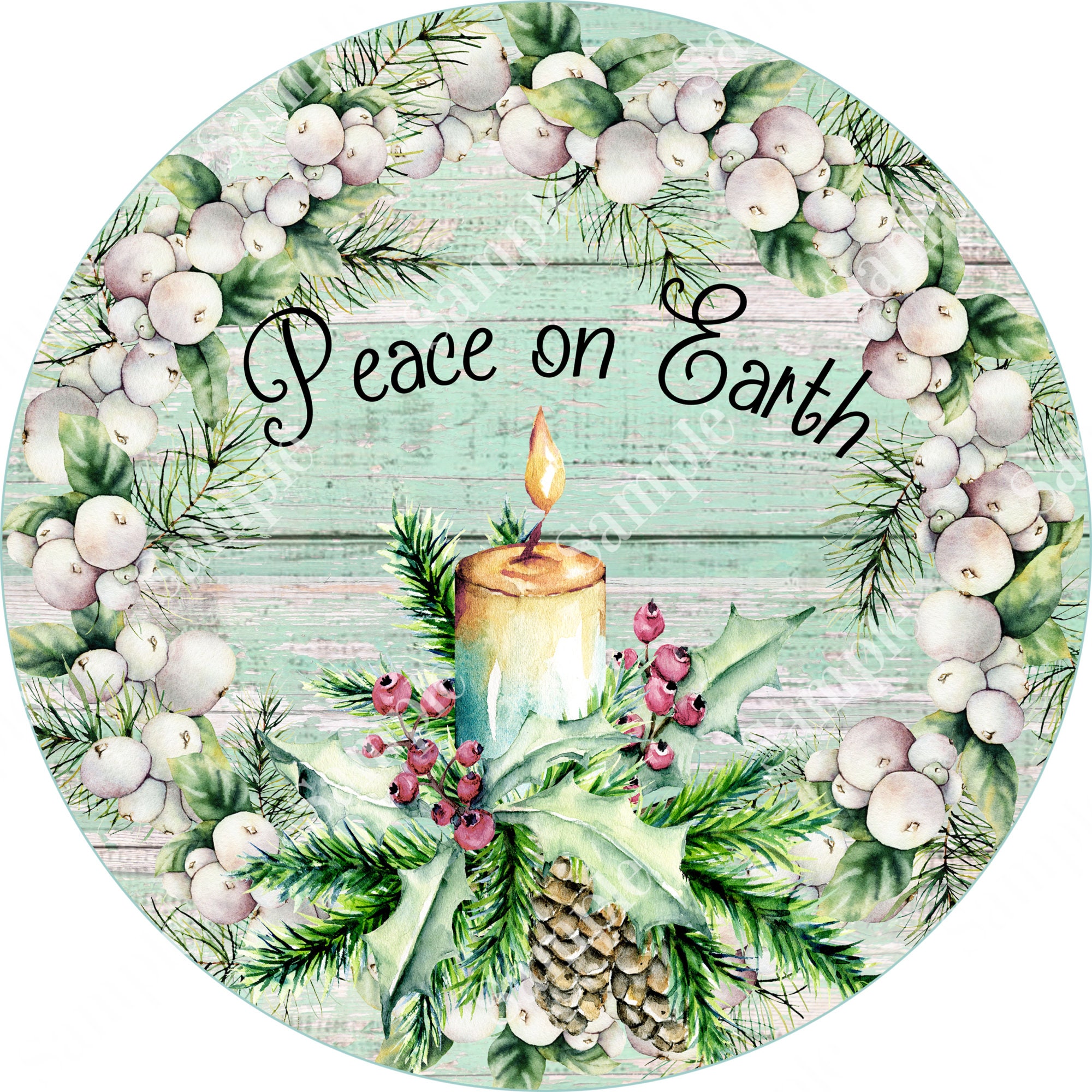 Peace on Earth Candle Christmas Sign - Round Christmas Sign Wreaths ...