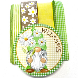 Welcome Daisy Gnome Wreath Sign and Ribbon Combo, Wreath Supplies, Wreath Center, Wreath Kit, Summer Decor, Summer Wreath, Door Hanger