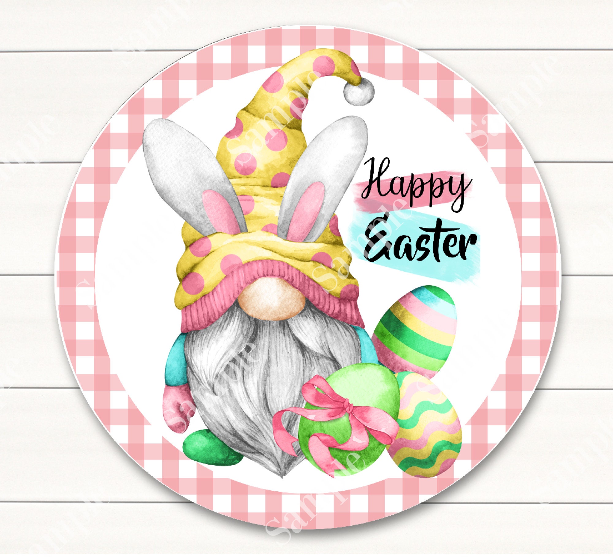 Happy Easter Bunny Gnome Sign Round Easter Gnome Sign for Etsy