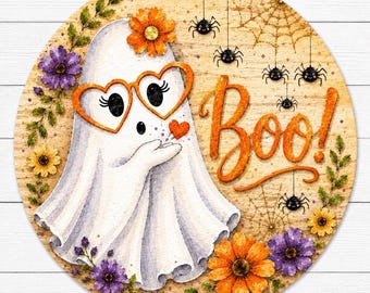 Ghost Halloween Sign, Aluminum Metal Art, Tiered Tray Decor