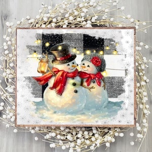 Vintage Snowman Couple Winter Christmas Sign - Christmas Snowman Sign for Wreaths - Christmas Sign - Gingerbread Wreath Sign