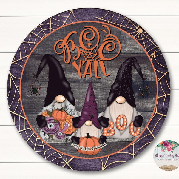 Boo Yall Gnome Halloween Sign - Wreath Supplies - Wreath Sign - Halloween Decor - Wreath Embellishment - Tiered Tray Sign