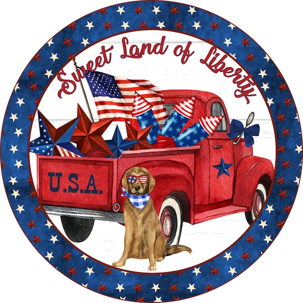 Sweet Land of Liberty USA Truck Patriotic Sign - Rustic Wreath Sign -  July 4th Sign - Wreath Supplies - Tiered Tray Sign - Patriotic Decor