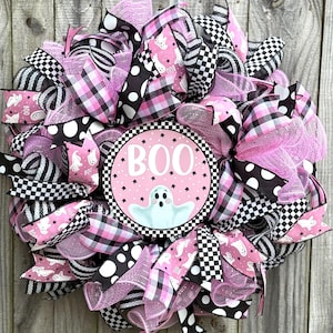 Pink Ghost Halloween Wreath or Wreath Kit, Halloween Wreath for Front Door Wreath, Halloween Wreath  Door Hanger Wreath, DIY Wreath Kit