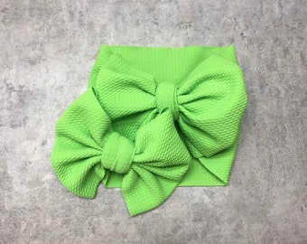 Girls Plain Solid Lime Green Color Kids Headband or Clip Bow