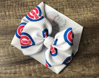 Chicago Cubs bow For baby Girl Bow HeadWraps Nylon Headbands Cubbies Bow Spring Summer Baseball  Opening Day