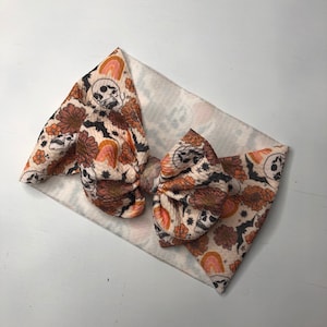 Skulls Halloween Baby Girl Bow HeadWraps Nylon Headbands Large Bow Head bands Clip Print Fall Holiday Seasonal Rainbow Spooky Cute Floral