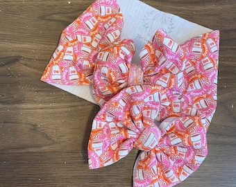 Dunkin Donuts Baby Girl Bow HeadWraps Nylon Headbands Clip Hairband Summer Coffee DD Logo Coffee Lover