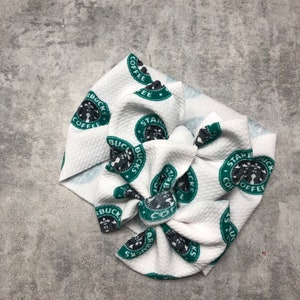 Starbucks Coffee Baby Girl Bow HeadWraps Nylon Headbands Clip Hairband Summer Coffee Sbux Logo Coffee Lover Frappuccino Toddler Hair green