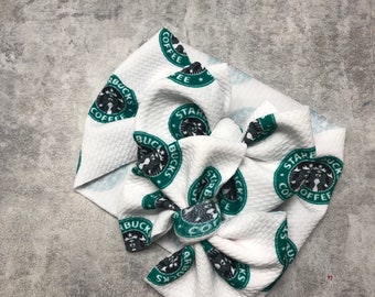 Starbucks Coffee Baby Girl Bow HeadWraps Nylon Headbands Clip Hairband Summer Coffee Sbux Logo Coffee Lover Frappuccino Toddler Hair green