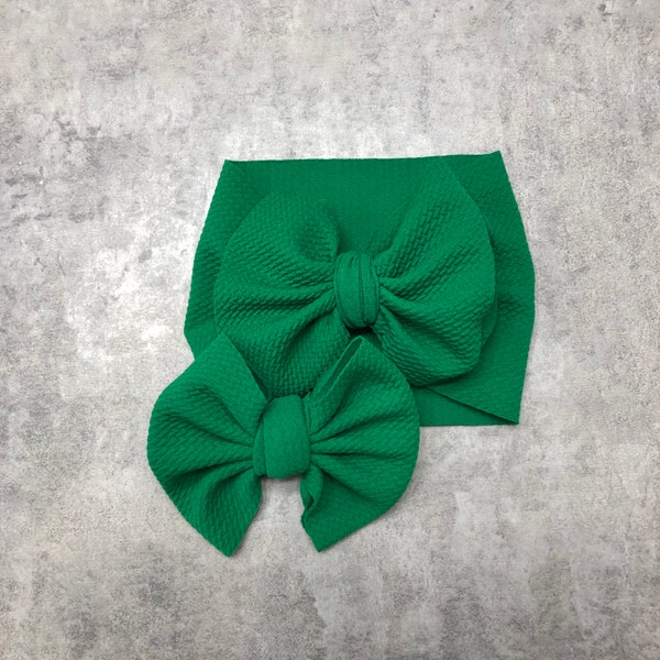 Kelly Green Bow Head Wrap Clip Solid color For baby Girl Bow HeadWraps Nylon Headbands Clip Luck clover Irish lucky st Patrick’s day