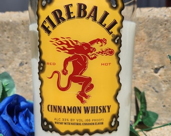 Fireball Whiskey Bottle Recycled into a White Soy Candle