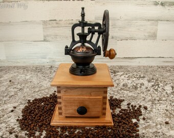 Vintage Style Ceramic Coffee Grinder – Ceramic Herb and Spice Grinder – Natural Cherry Wood - Handcrafted – Wedding Gift – Housewarming Gift