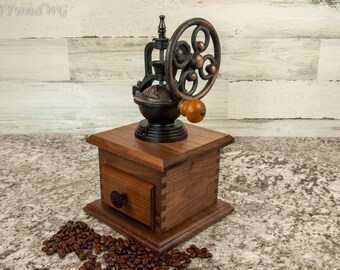 Vintage Style Ceramic Coffee Grinder – Ceramic Herb & Spice Grinder – Natural Walnut Wood - Handcrafted – Wedding Gift – Housewarming Gift