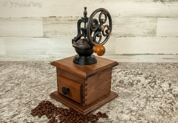 Vintage Style Ceramic Coffee Grinder – Ceramic Herb & Spice Grinder – Natural Walnut Wood - Handcrafted – Wedding Gift – Housewarming Gift