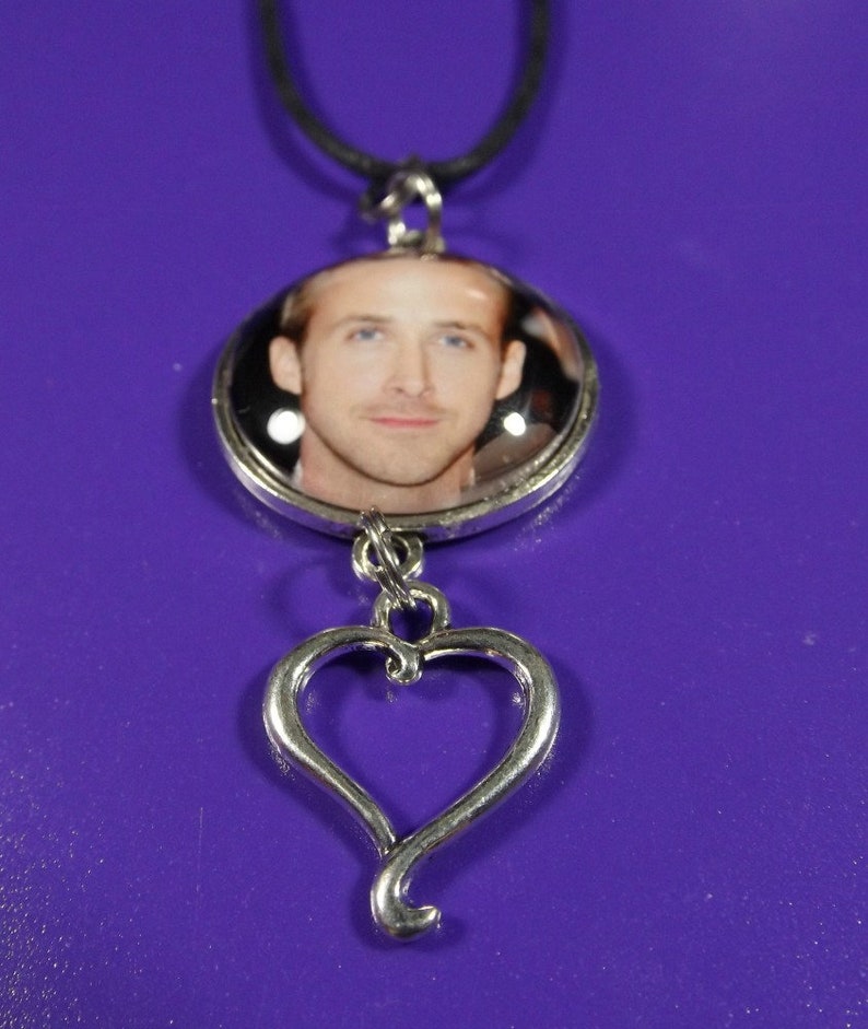 Ryan Gosling Necklace Pendant With Heart Charm Includes 22 Black Cord Necklace Ryan Gosling Gift For Women