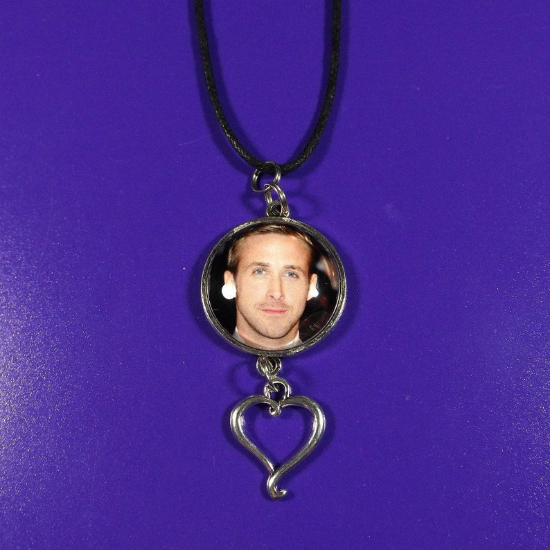 Ryan Gosling Necklace Pendant With Heart Charm Includes 22 Black Cord Necklace Ryan Gosling Gift For Women