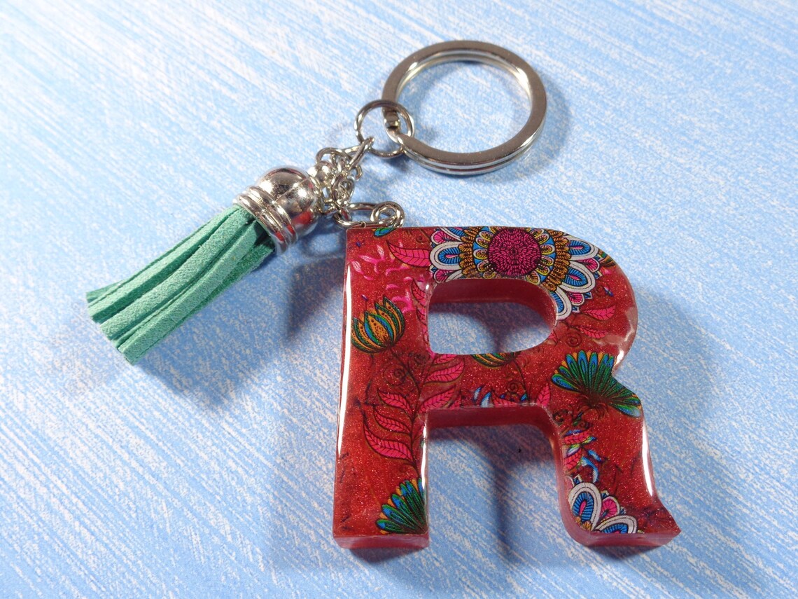 Letter R Keychain Resin Initial Keychain Red Keychain for Etsy