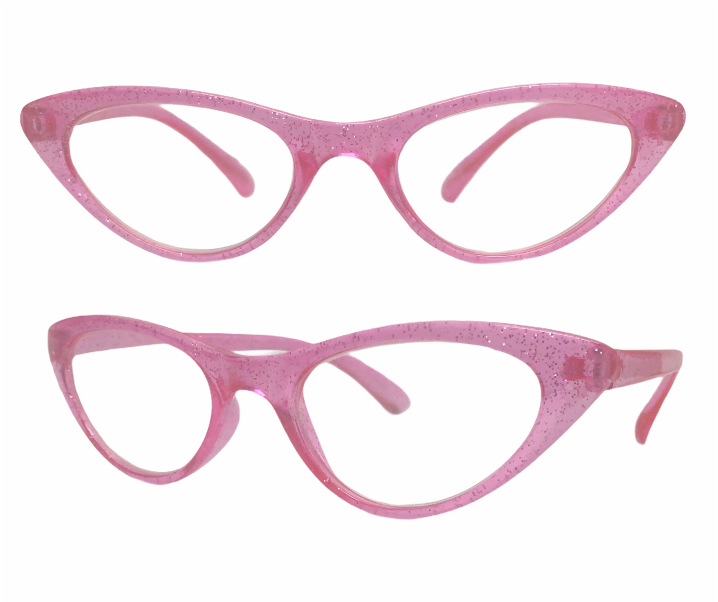 Pink Cat Eye Glitter Reading Glasses Etsy 