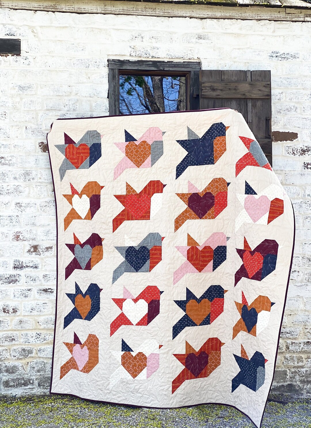 Love Birds Quilt Pattern - Instant Download PDF / Heart Quilt Pattern ...