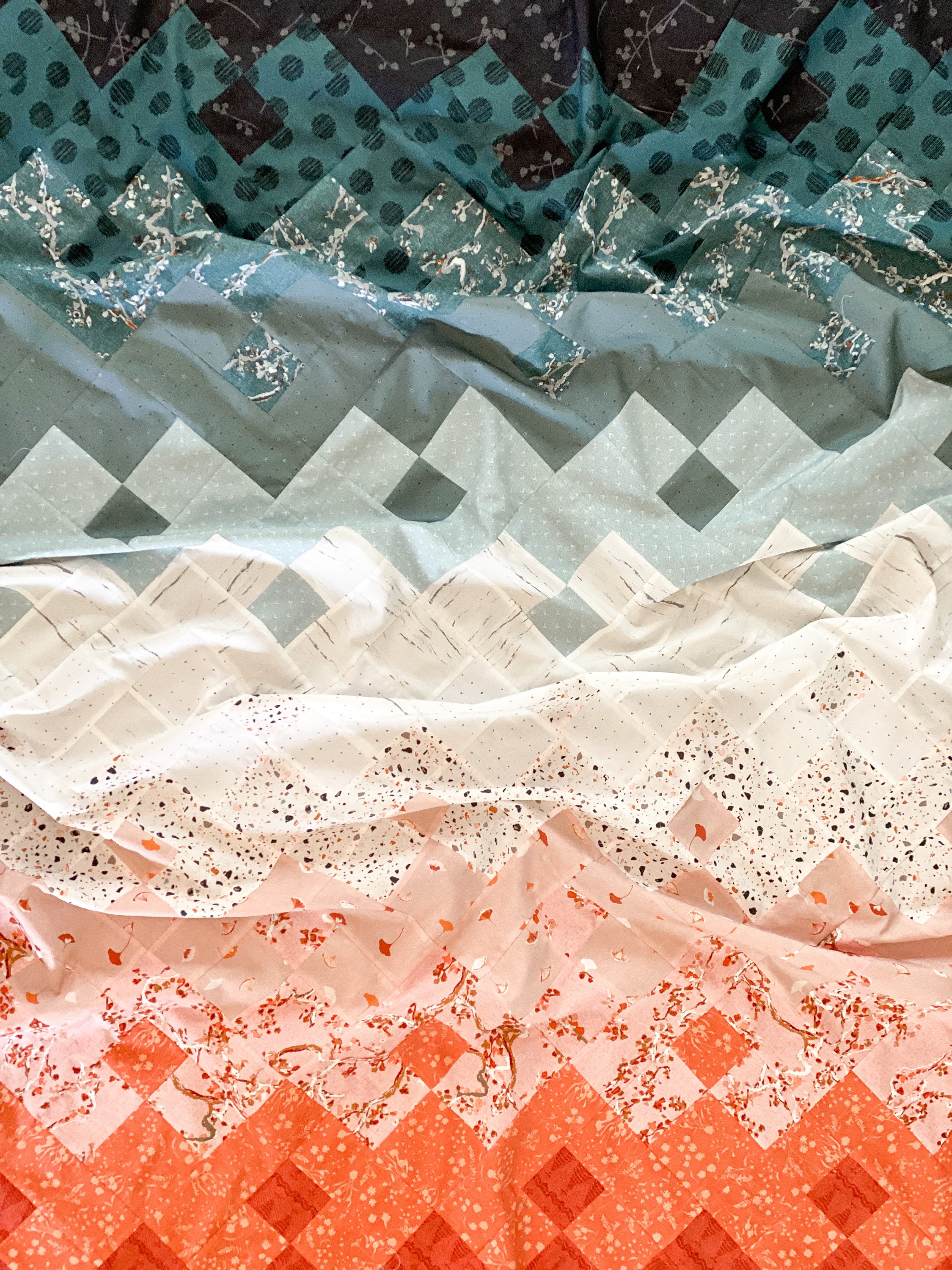 ダイヤモンドパターン パッチワークキルト 36センチパターンのサンプラーキルト 最後の「ダイアモンド