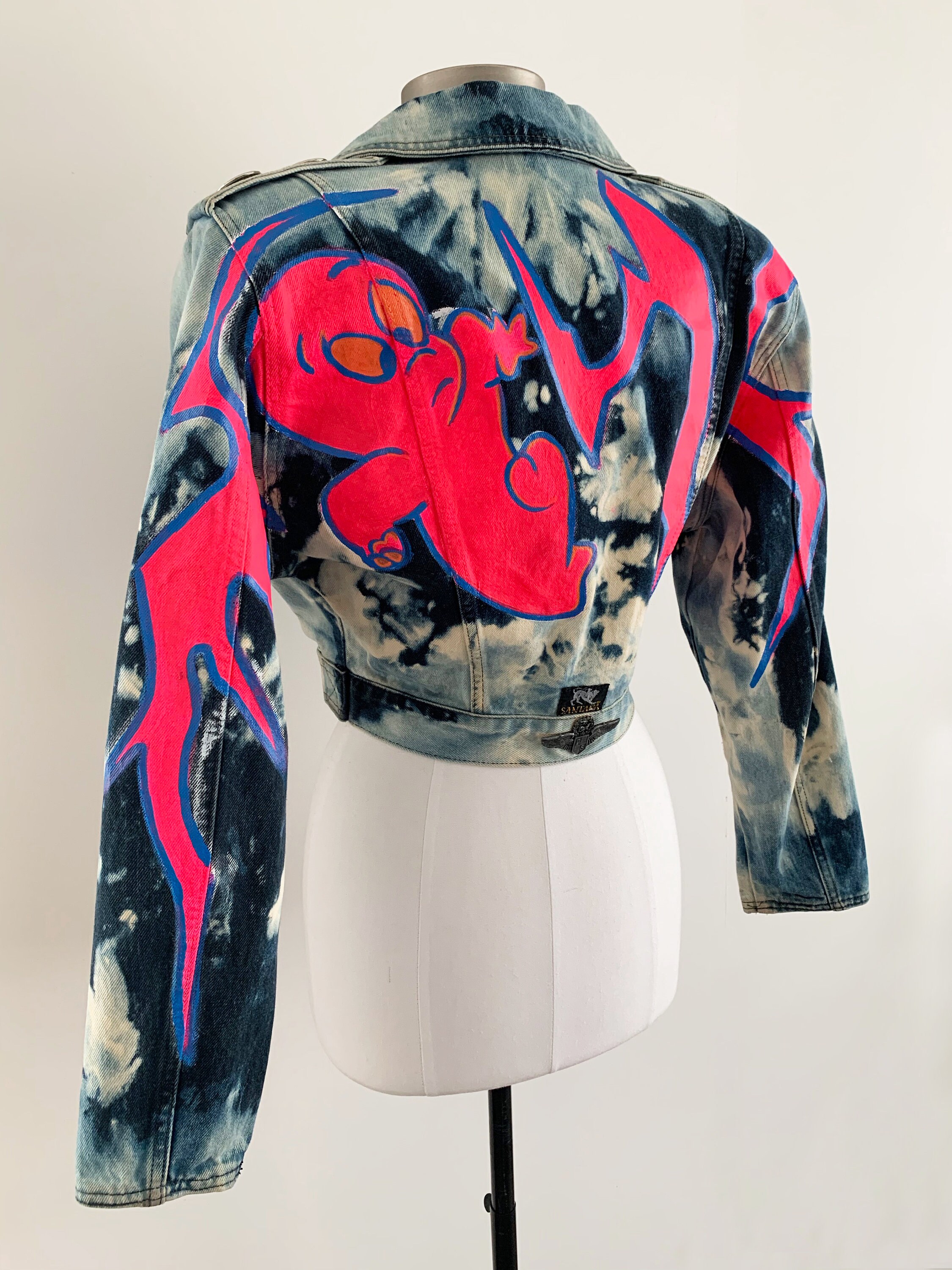 Vintage Handpainted Denim Jacket: Casper the Ghost, 80s Graffiti 