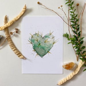 Prickly Cactus Heart Watercolor, Giclee Print, Cactus Painting, Sonoran Desert Plant, Prickly Pear Cactus, Botanical Wall Art