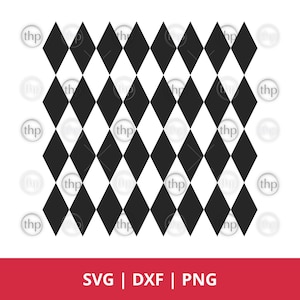 May include: Black and white diamond pattern design. This graphic design is perfect for creating a harlequin pattern.