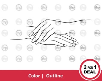 Ilustración lineal SVG para salón de uñas – Manos de manicura, técnica de uñas, esmalte, imágenes prediseñadas PNG (descarga digital)