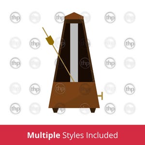 May include: A brown metronome with a pendulum and a silver-colored indicator. The metronome has a triangular shape and a small knob on the side. The text "Multiple Styles Included" is at the bottom.