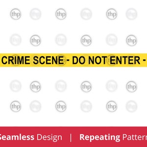 May include: A white background with a repeating pattern of gray circles with the word "thp" inside. A yellow banner with the text "CRIME SCENE - DO NOT ENTER -" is in the middle of the image.
