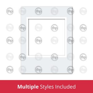 May include: A white picture frame with a white background and a gray border. The frame is empty and ready for a photo. The frame is surrounded by a pattern of small circles.