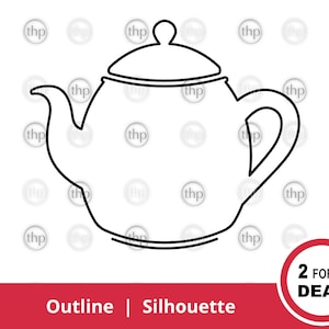 May include: Outline of a teapot with a lid. The image is in black and white. The text "2 FOR 1 DEAL" is in a red circle.