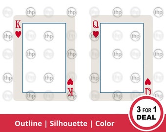 King and Queen of Hearts SVG EPS PNG - Picture Frame, Border, Couple, Pair, Frame, Template, Romantic, Love Clipart, Playing Cards Cut Files