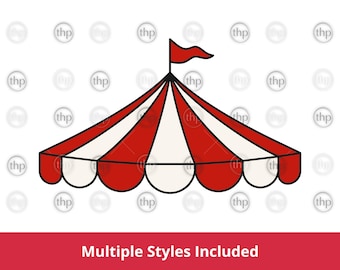 Circus Tent Clipart: Red and White Striped Awning SVG, DXF, PNG