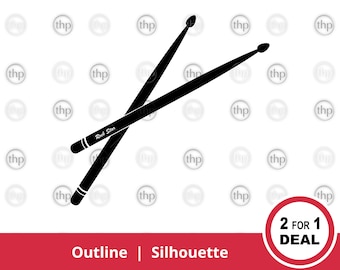 Drumsticks SVG: Drum Sticks for Drummer Silhouette & Outline Clipart Cut Files PNG EPS (Digital Download)