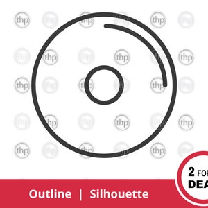 May include: Black and white outline silhouette of a compact disc or CD. The image is a simple line drawing of a CD with a center hole.